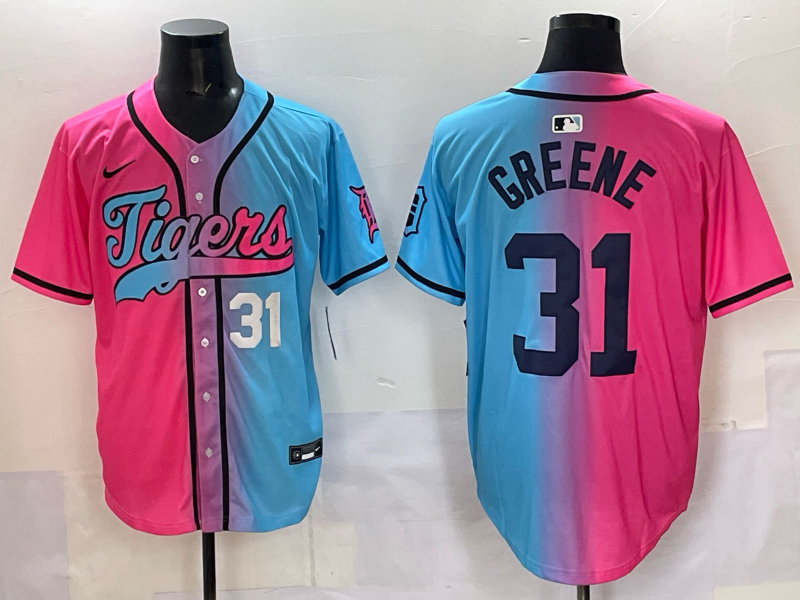 Men 2025 Detroit Tigers #31 Greene Blue pink Game Nike MLB Jersey style 01->milwaukee brewers->MLB Jersey